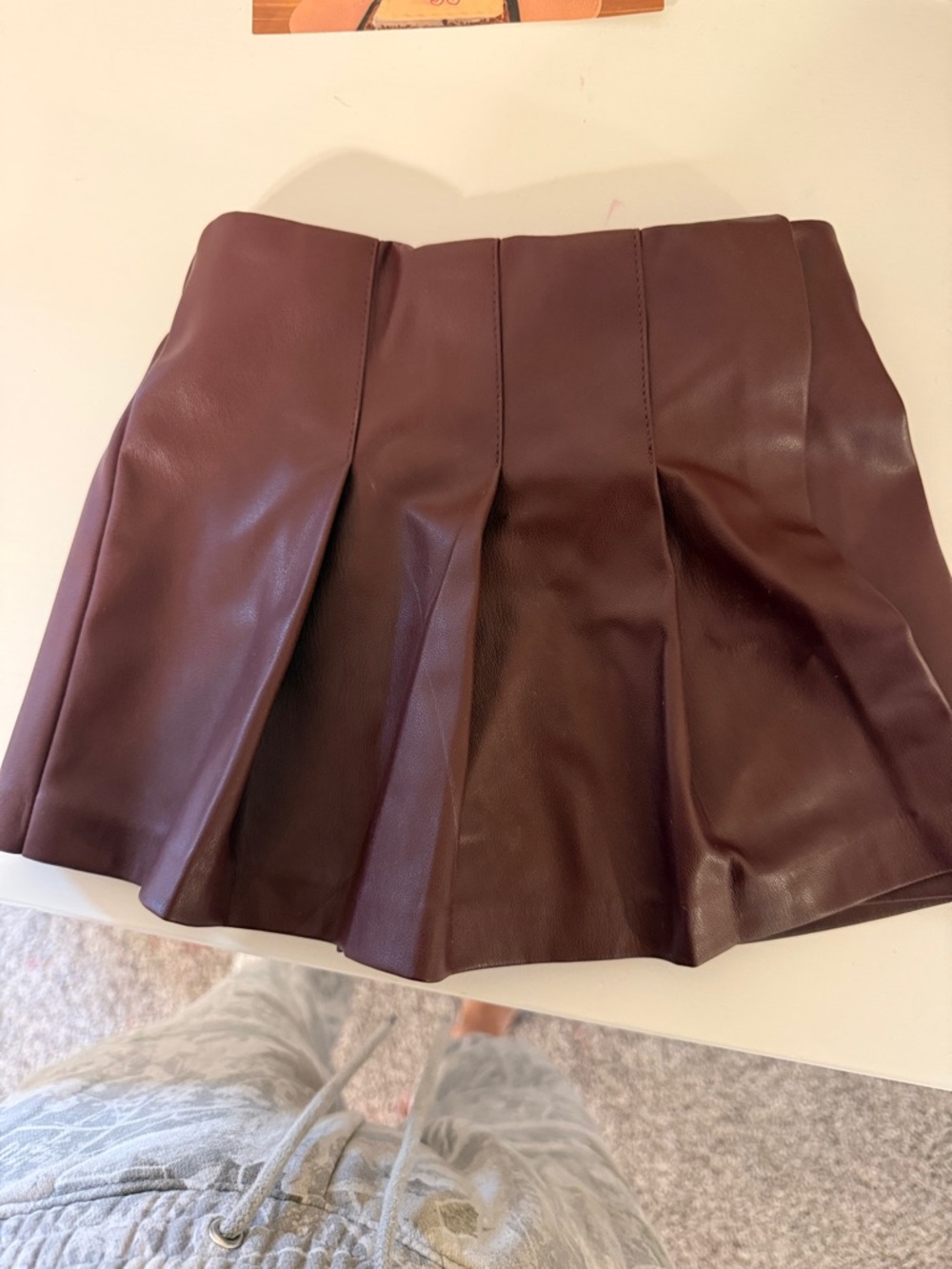 Zara Faux Leather Pleated Skort in Wine